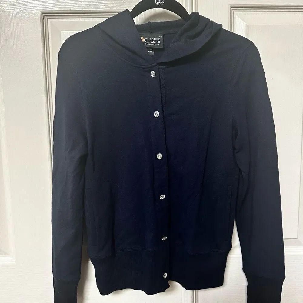 Christine Alexander blue rhinestone button hoodie